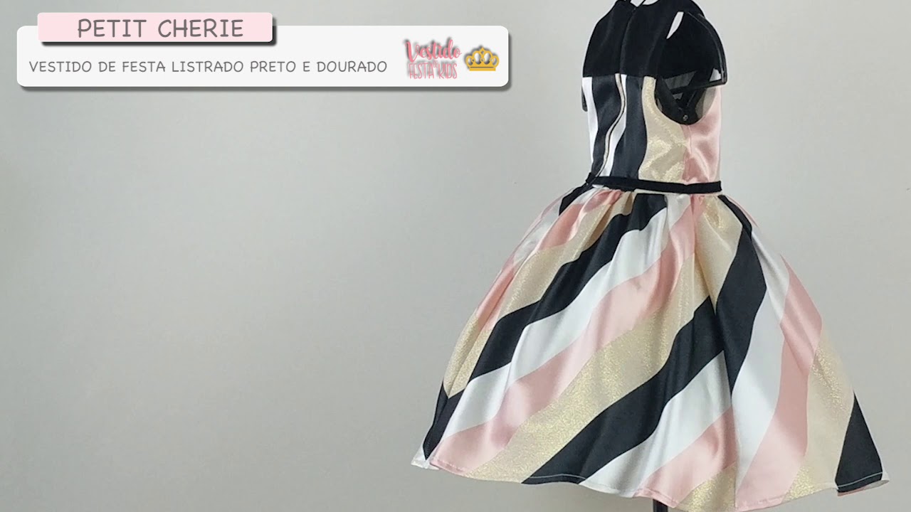 vestido infantil preto e dourado