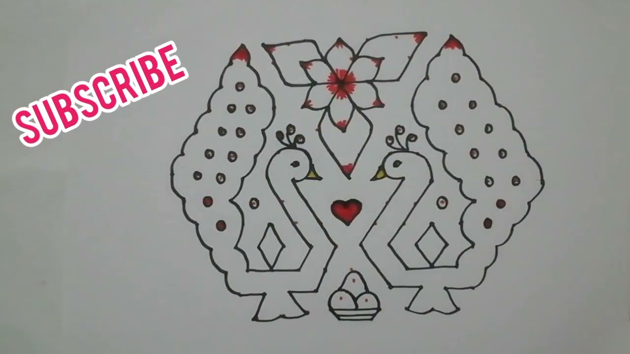 Beautiful peacock 15 * 9 dots Rangoli 🦚