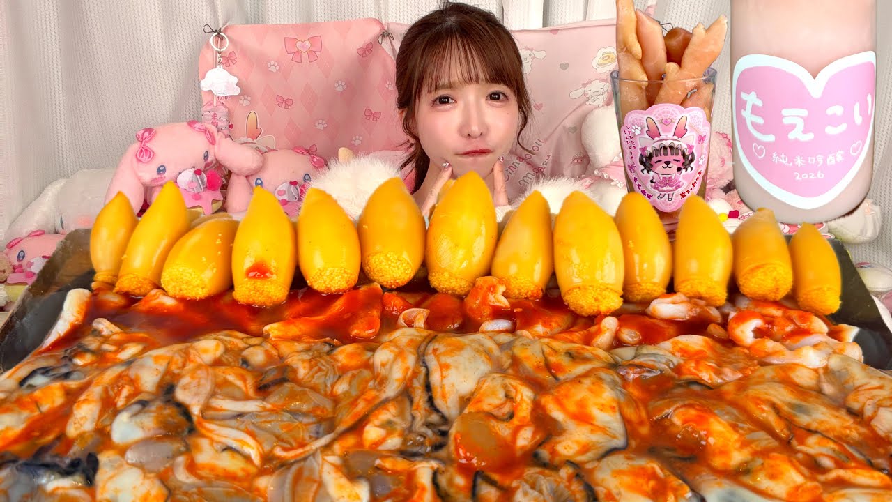 【大食い】子持ちヤリイカ生牡蠣つぶ貝【ASMR】