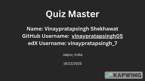 Quiz Master | CS50x Final Project 2025 | Vinaypratapsingh Shekhawat