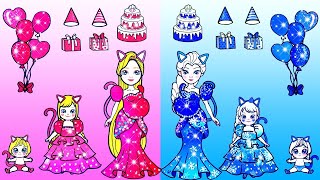 Бумажные Куклы Одеваются - Розово-голубой Декор Для Дня Рождения - Barbie Story & Crafts