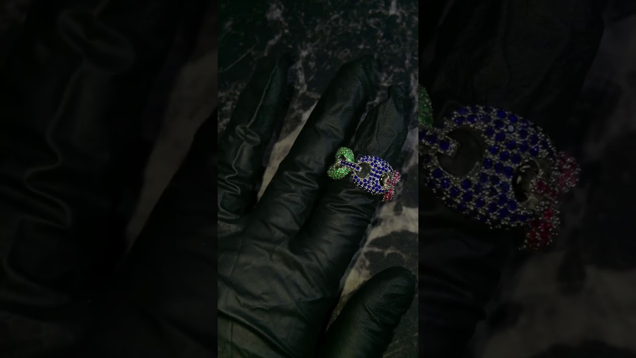 Gucci link ring white gold fully iced diamond multicolored