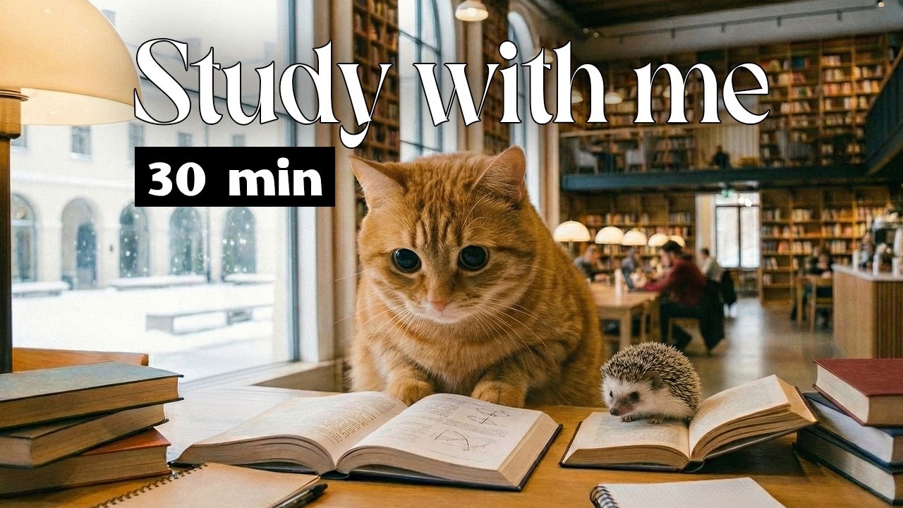 30 Min Study With Me 📚 Snowy Library Ambience ❄️