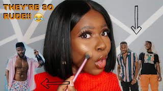 MALE FRIENDS DO MY MAKEUP VOICE OVER!! *HILARIOUS COMMENTARY* THEY SO RUDE!!