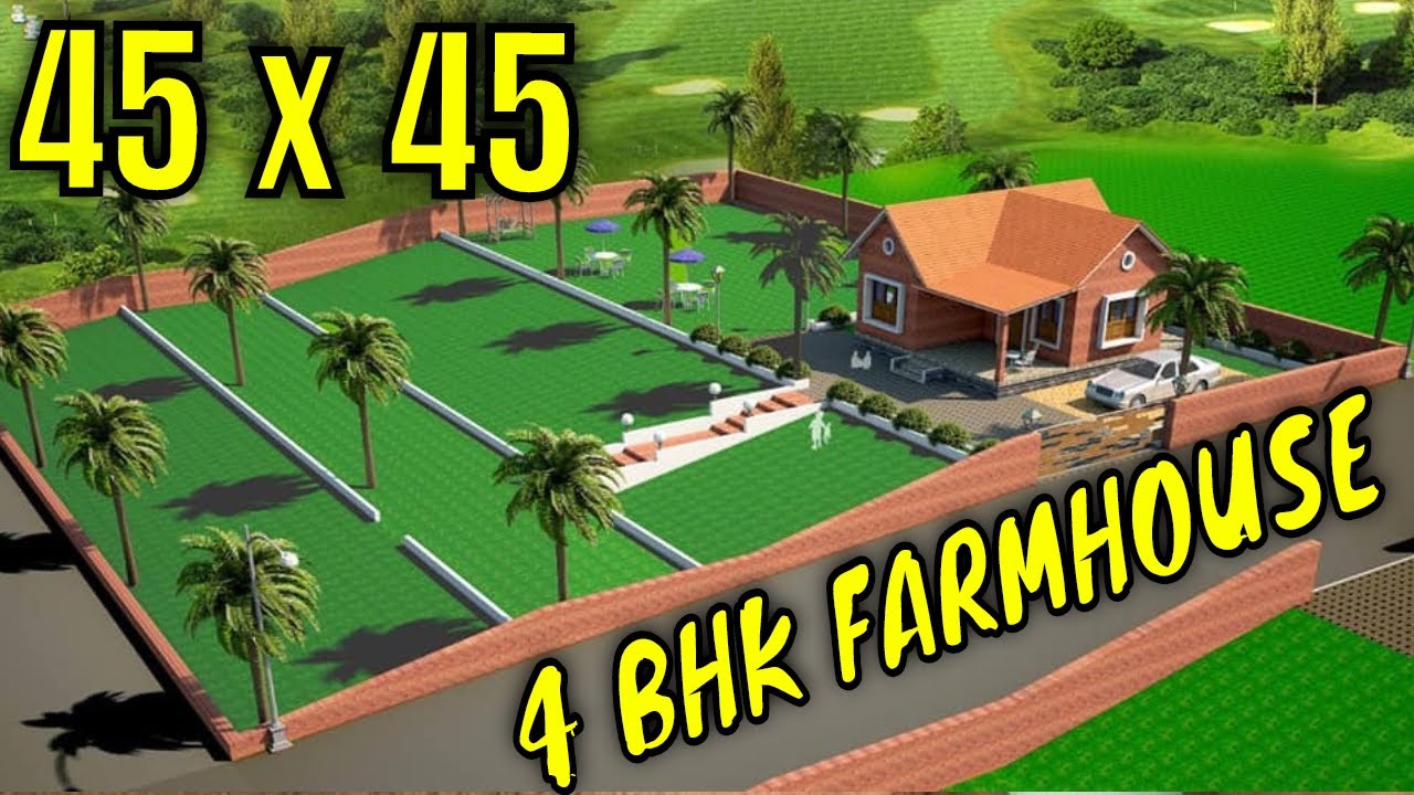 45 X 45 4bhk Farmhouse Plan 45x45 4bhk Bungalow Ka Naksha With Car Parking 45x45 Makan Ka Naksha Youtube