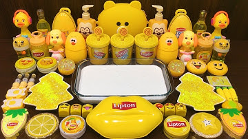 Series YELLOW LIPTON Slime ! Mixing Random Things into GLOSSY Slime! Satisfying Slime Videos #107