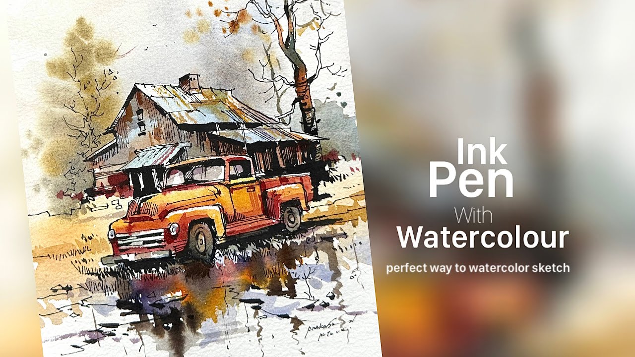 Ink pen with water colour | demo by Prakashanputhur - YouTube