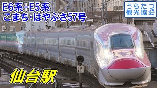 【4K】JR東北新幹線E6系+E5系「こまち・はやぶさ57号」 仙台駅到着