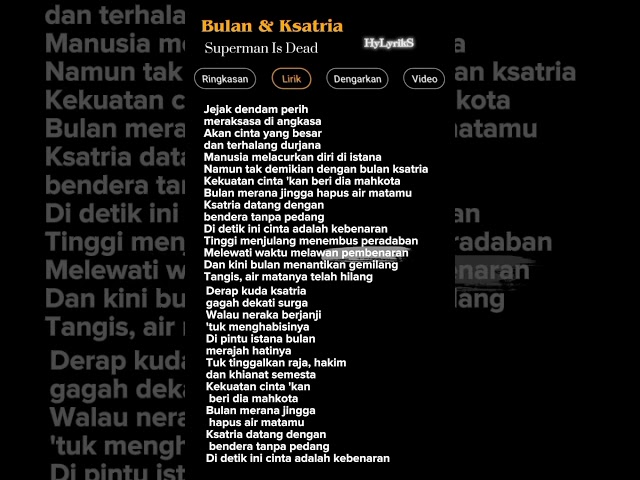 Lirik Lagu Bulan Ksatria-Superman Is Dead 🎶 #liriklagu #trending #viral class=