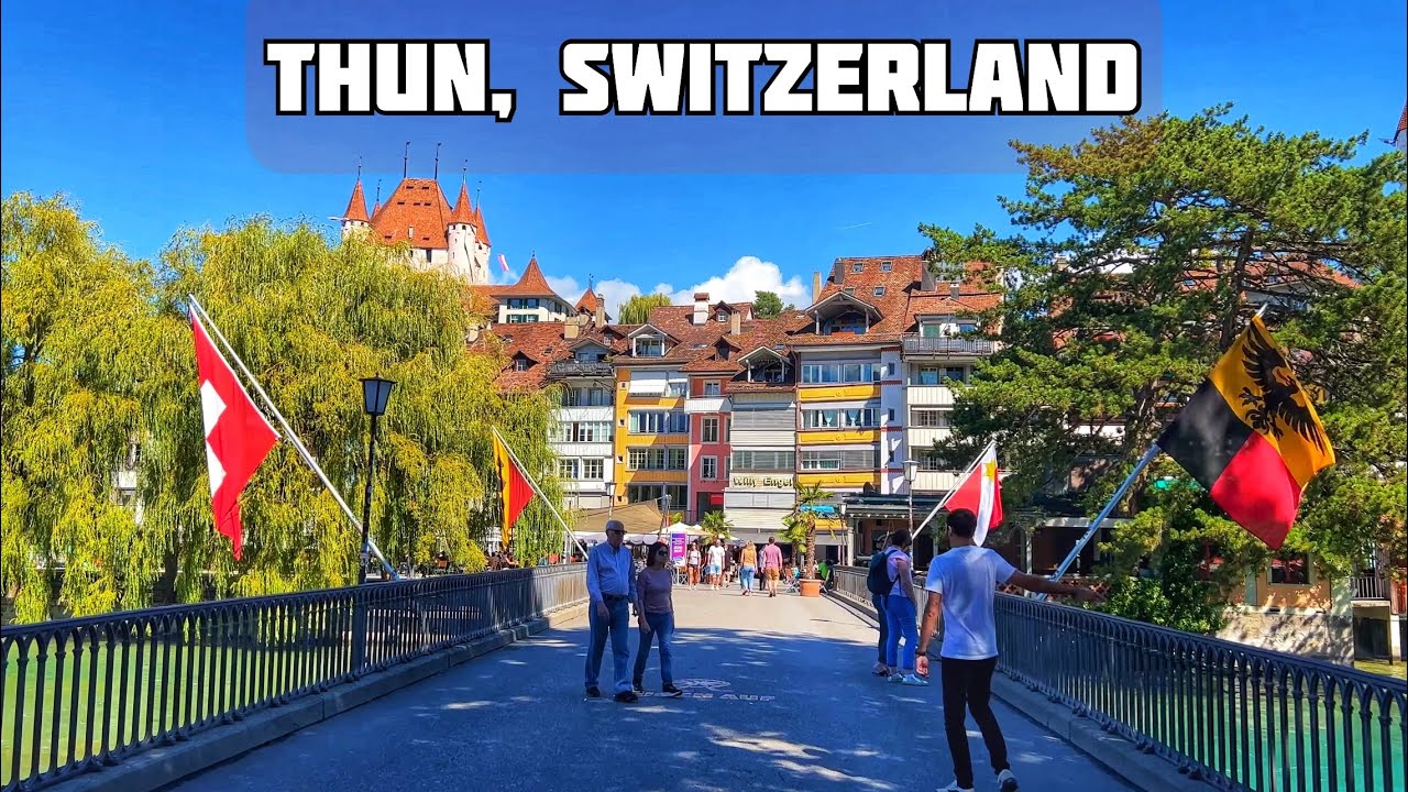 Thun, Switzerland walking tour 4K 60fps - A beautiful town in Switzerland