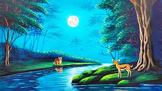 Moonlight night forest scene painting | painting 516