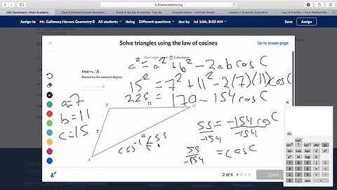Khan Solve triangles using the law of cosines