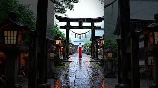 Heavy Rain at a Sacred Japanese Shrine ⛩️ Relaxing Thunderstorm Ambience