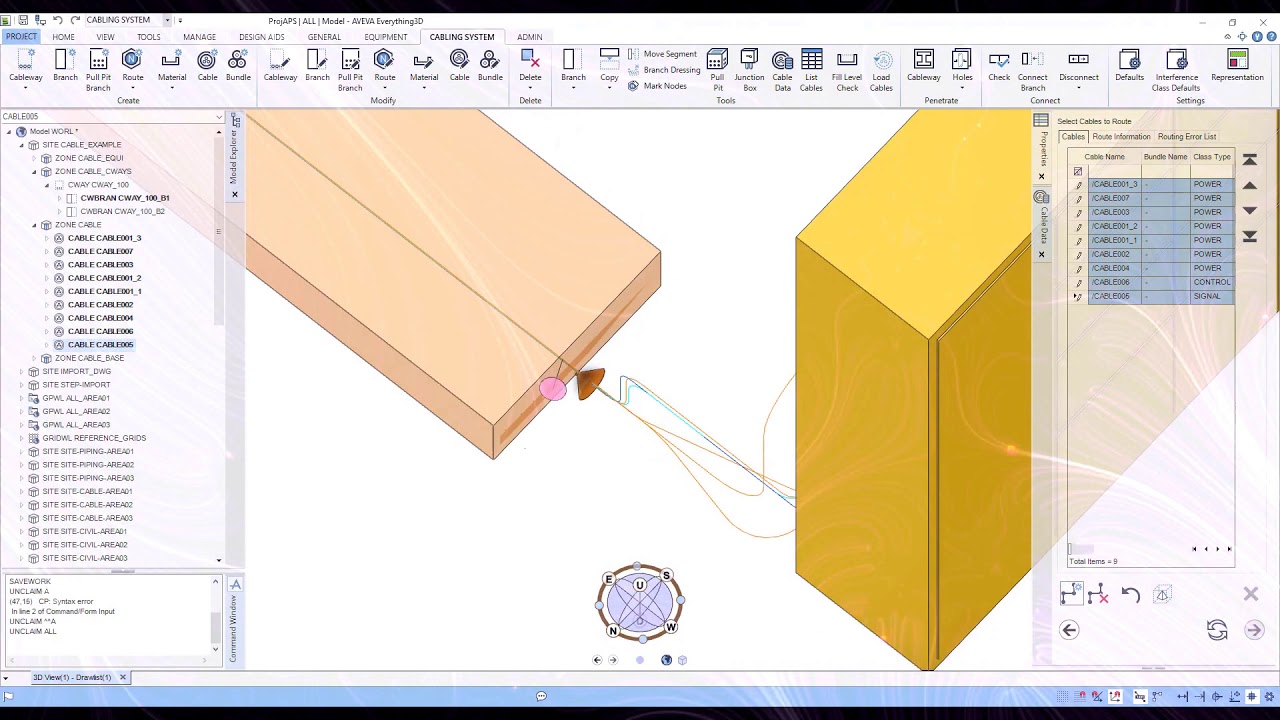 AVEVA E3D: демонстрация визуализации кабелей и использования кабельных пучков