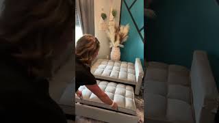 🛋️  Convertible Sleeper Sofa Bed – Futon Loveseat w/ USB, Table & Storage, Beige