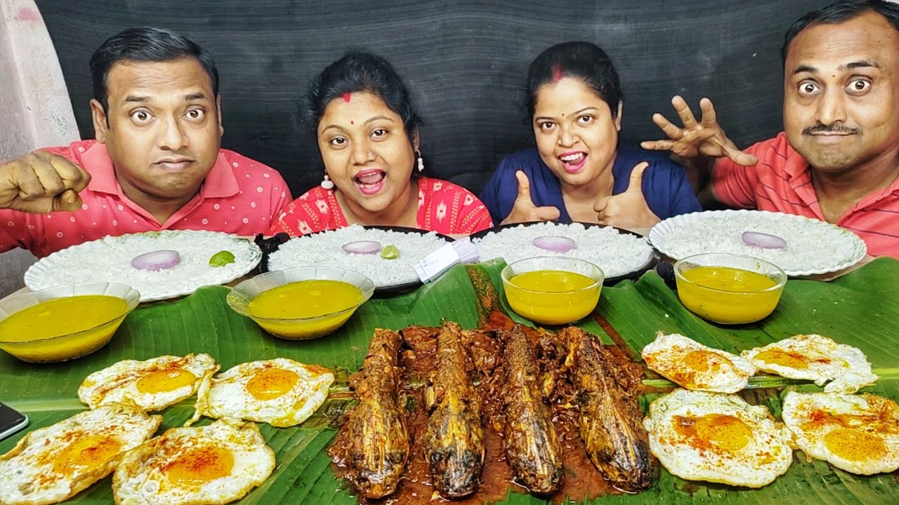SPICY FISH CURRY EGG POUCH DAL BHAT EATING CHALLENGE // food family & more 