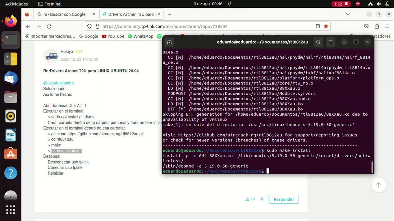 Drivers TP Link AC600 Archer T2U para LINUX UBUNTU 20.04 en DELL 1545