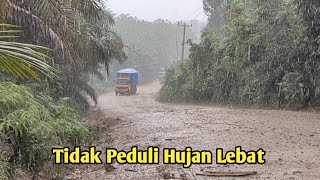 Truk Batu Bara Tetap Berani Libas Tanjakan sekalipun Hujan Lebat