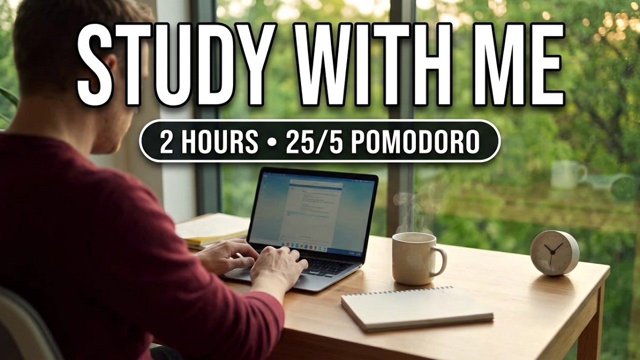 2 Hours Study With Me 📝 Real Time Pomodoro (25/5) • Deep Focus (No ...