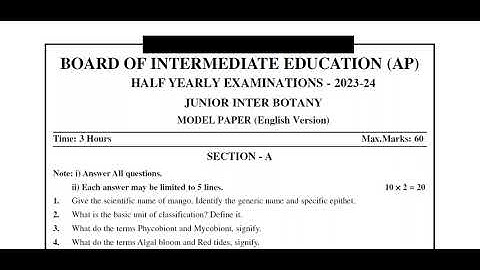 Ap Inter 1st year 2023 (Half-Yearly)Exams😍 Botany Question Paper 💯 Real ❤️ || Ap Inter 1st 2023-24
