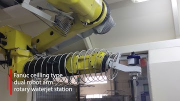 FANUC Robotic Dual ROBOT Arm Rotary Cutting Table Waterjet Cutting Station