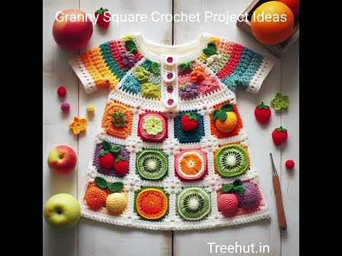 Crochet Granny Square Project Ideas, Sweaters, Dresses, Mats #crochetideas