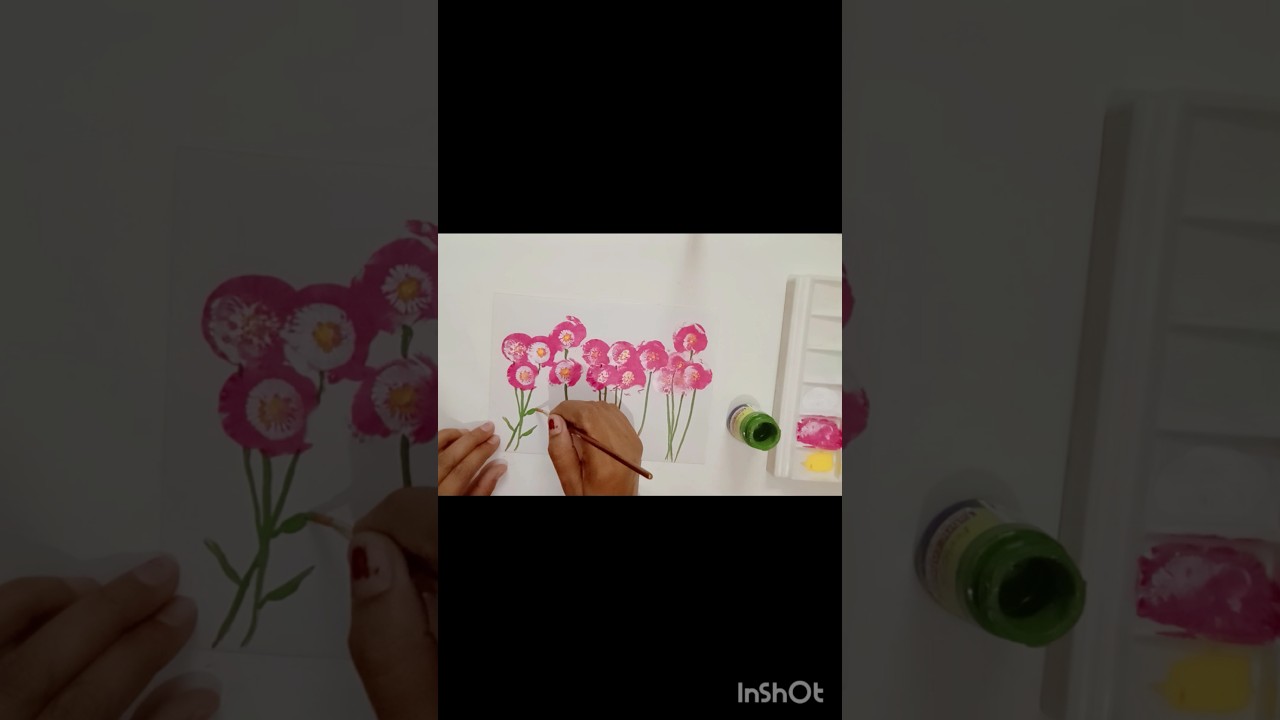 Flower garden |Easy Painting ideas |Acrylic Painting for beginners with Balloon technique| shorts😊