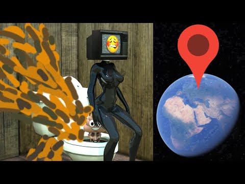Giant TV Women poop on Skibidi Toilet on Google Earth!