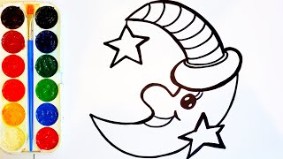 How to draw the moon. Drawing lessons for children. Coloring book.Як намалювати місяць.