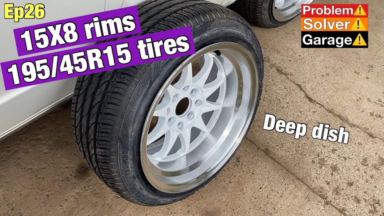 15x8 rims 195/45r15 tires ( stretched tires ) 195/45r15 on 15x8. - YouTube