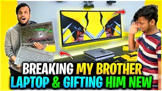 Breaking My Small Brother's LapTop 😱 & Gifting Him 150000 RS Gaming Rog Setup - Garena Free Fire