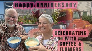 Happy anniversary💥 ,Celebrate with ☕️ and 🌺 flowers￼ | Coffee seems to take care of a lot of things 