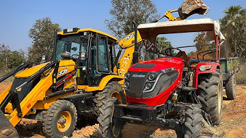JCB 3DX Backhoe Machine Loading Mud In Solis 4WD Tractor Trolley And Swaraj Tractor Trolley | Dozer