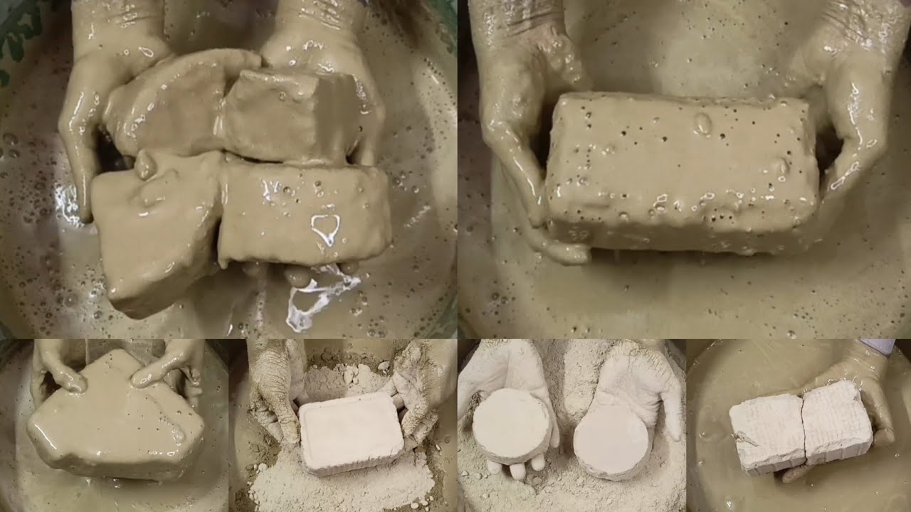 Earthy Multani Mitti Multiple Shapes Dipping+Crumbling in💦+on Paste & Paste Mixing/Playing ASMR