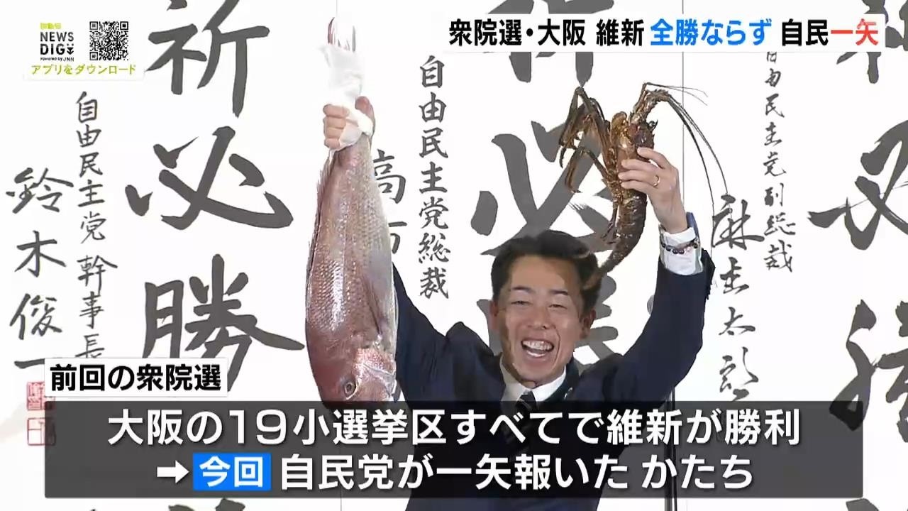 維新が大阪19小選挙区の全勝逃す…大阪19区で当選した自民・谷川