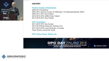 OPC Day Finland 2019, Opening Jouni Aro, Prosys OPC, Finnish Society of Automation, OPC Committee