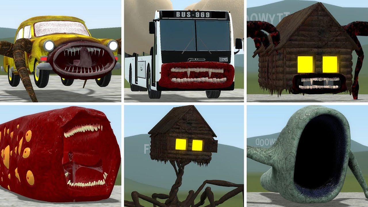OLD AND NEW UPDATE: CAR EATER, TRAIN EATER, BUS EATER BUILDER VS ALL TREVOR HENDERSON BATTLE In GMOD