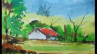 landscape watercolor simple paint paintingvalley