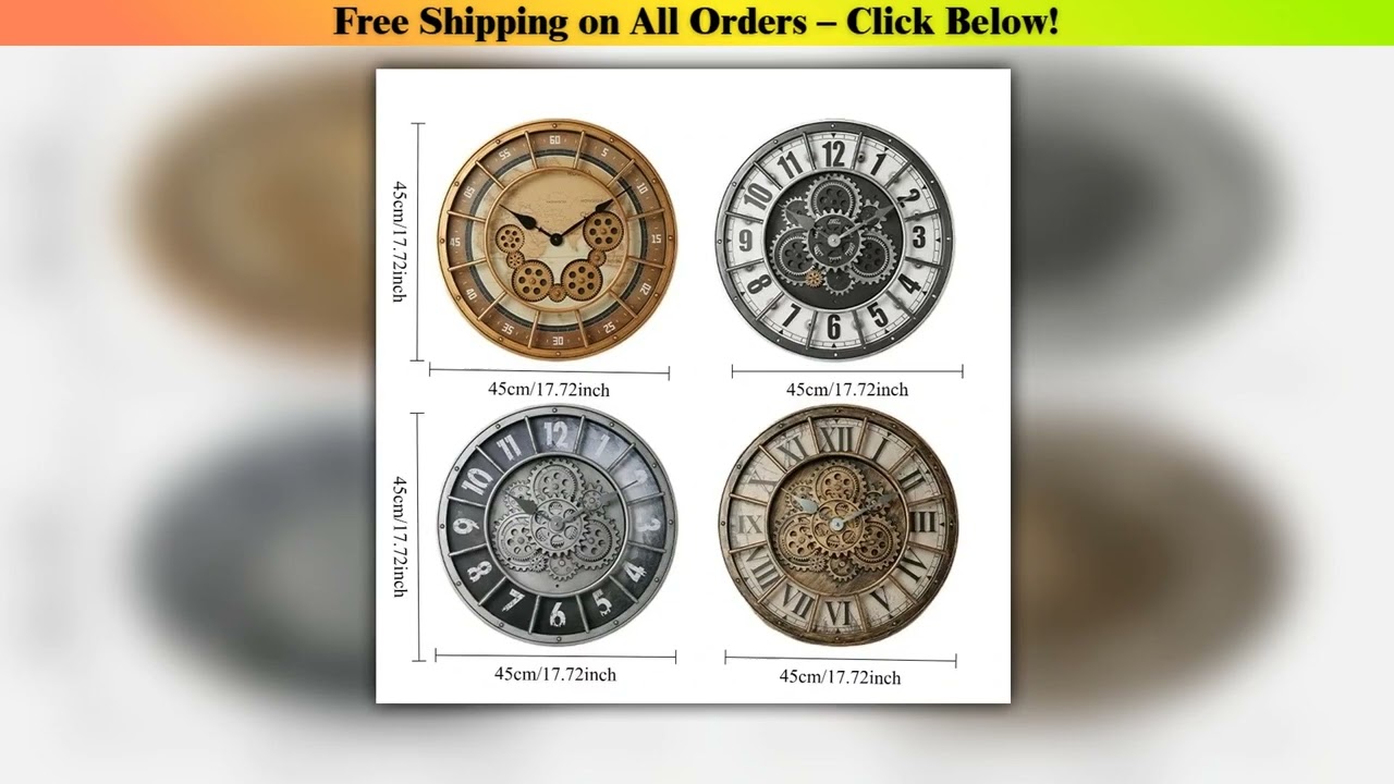 18 Inch Mute Quartz Wall Clock Gear Rotation Wall Clock Living Room Bedroom Wall Clock Industrial