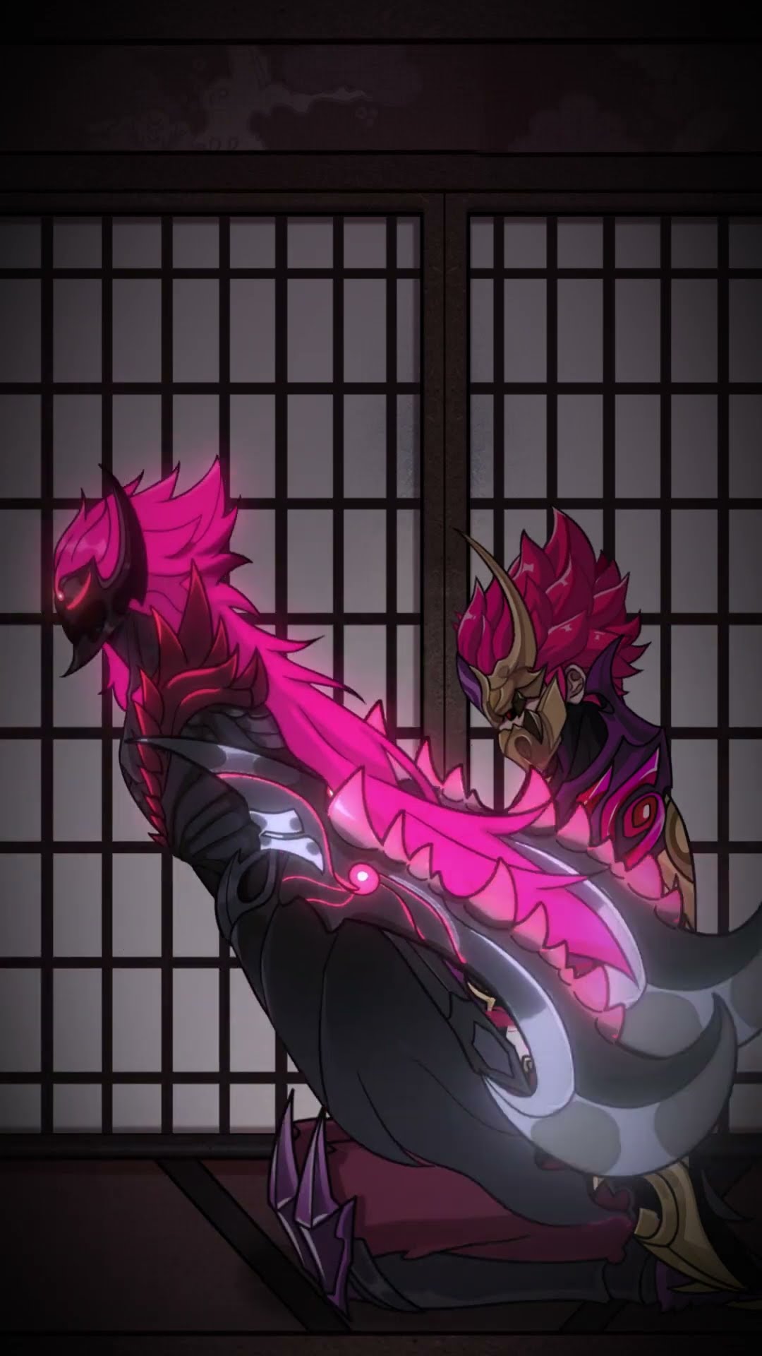 Behind the folding screen, Hanzo's killing intent emerges, ninjas' fate ends in a spray of blood.