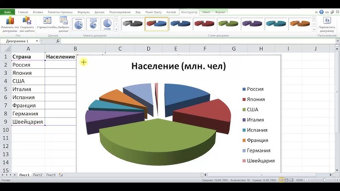 Как построить круговую диаграмму в Excel