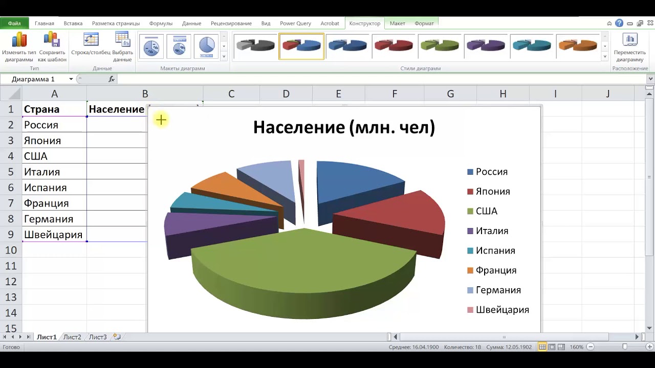 Как изменить цвет диаграммы в эксель