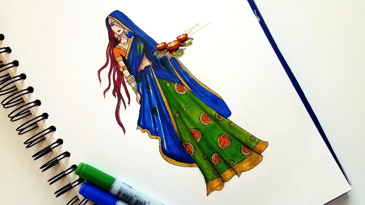 Fashion designer fashion sketch indian wear pencil colours | Sketches,  Fashion design drawings, Watercolor night sky