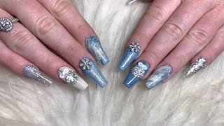 Icy blue snowflake winter nails