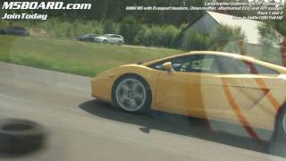 1080p: Lamborghini Gallardo 500 HP manual vs BMW M5 Evosport headers, ECU and exhaust x 2 races
