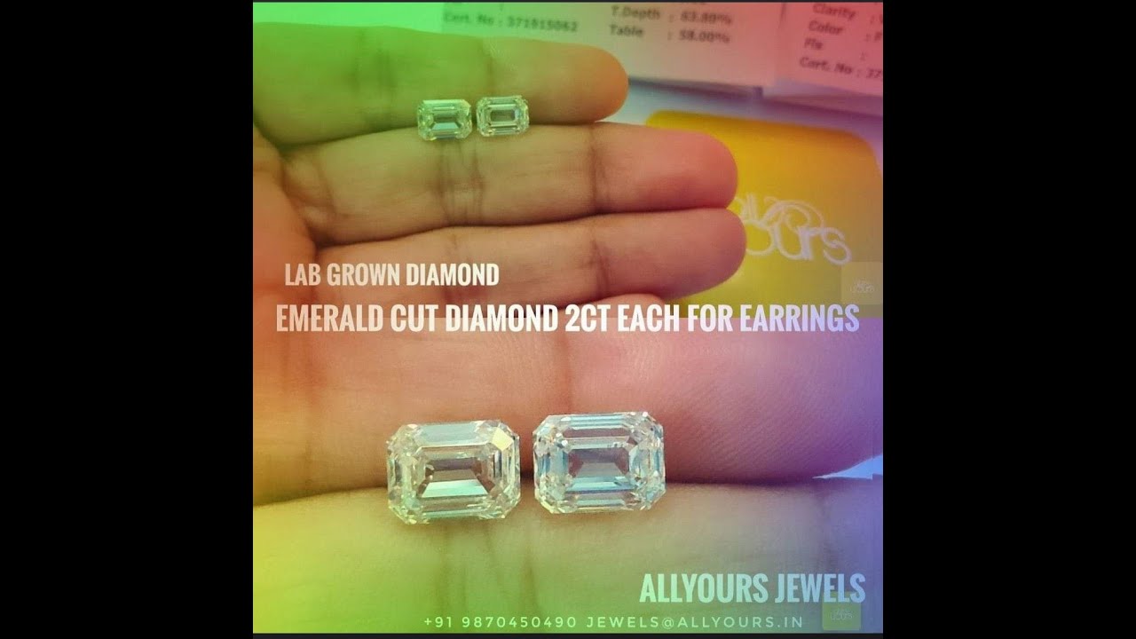 Lab grown emerald cut diamond pair of 2ct each for earrings YouTube