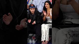 Timothée Chalamet and Kylie Jenner at a basketball game at Madison Square Garden.