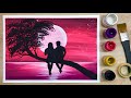 Ep.53 A Couple In A Full Moon Scenery Painting Tutorial | สอนวาดภาพคู่รัก