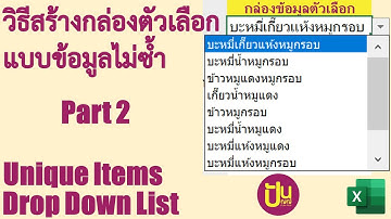 ปันปัญญ์ Excel : วิธีสร้างกล่องตัวเลือกแบบข้อมูลไม่ซ้ำ ตอนที่ 2 DropDown List of Unique Items Part 2