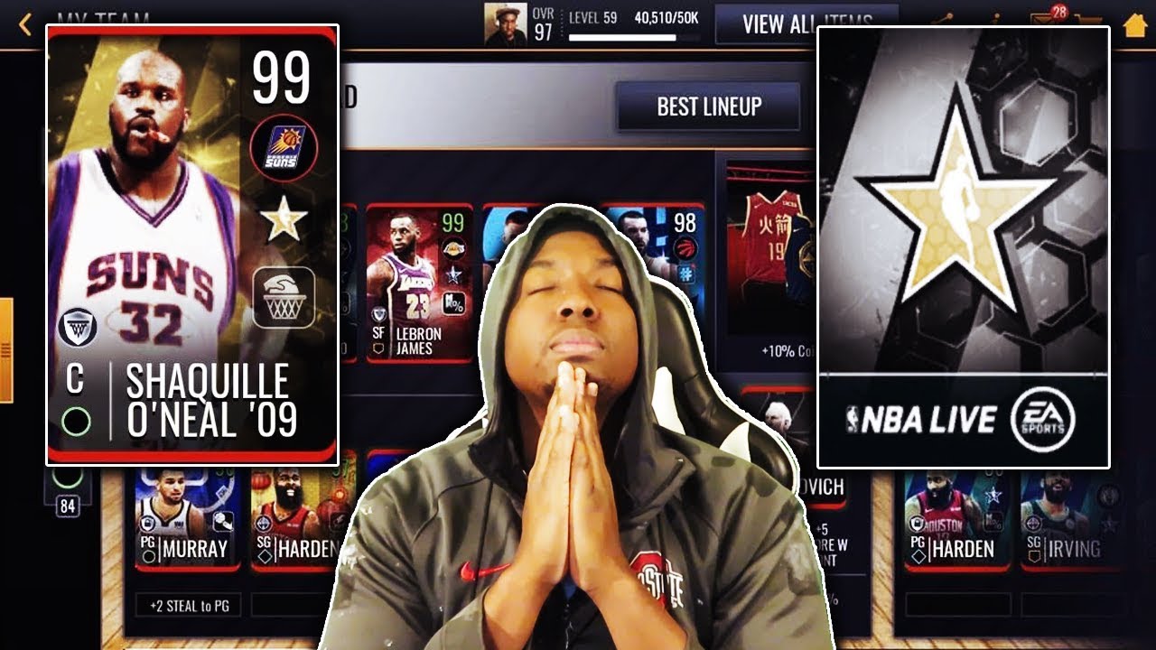 RIPPING OPEN PACKS FOR 99 OVR ALL STAR LEGEND SHAQ IN NBA LIVE MOBILE 19!!!